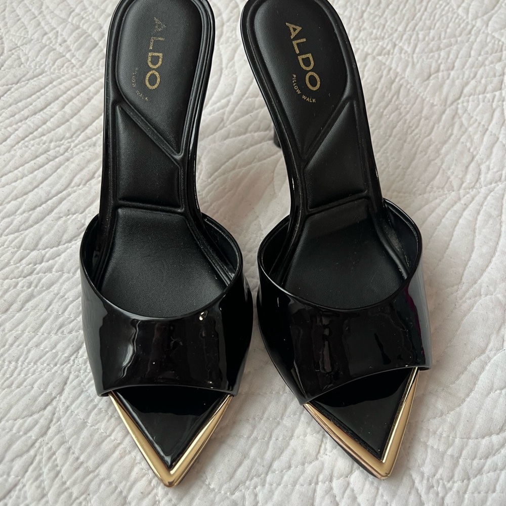Aldo Black Heels with Gold Tips
